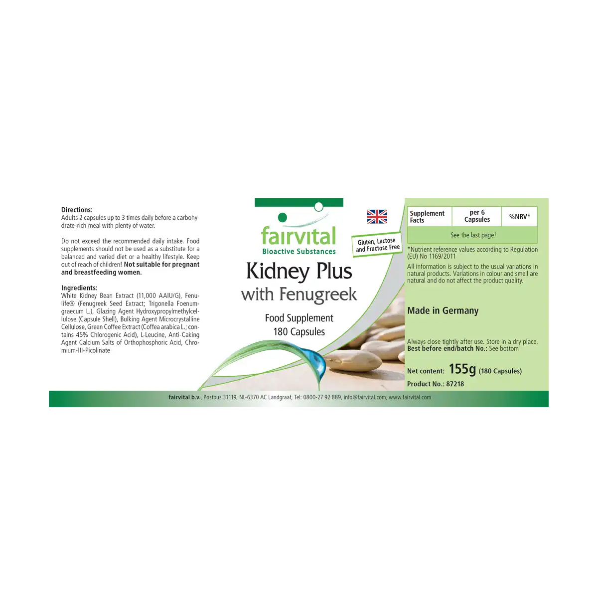 Kidney Plus mit Bockshornklee - 180 Kapseln - mit Chrom - für Blutzuckerspiegel - Vegan | Fairvital
