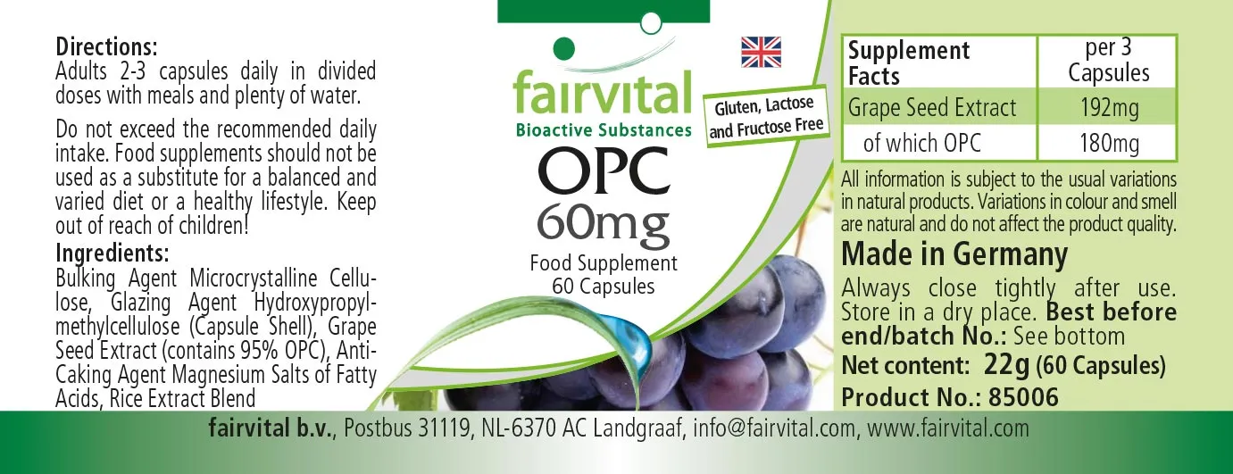OPC 60mg - 60 Kapseln - oligomere Proanthocyanidine - Hochdosiert und Vegan | Fairvital