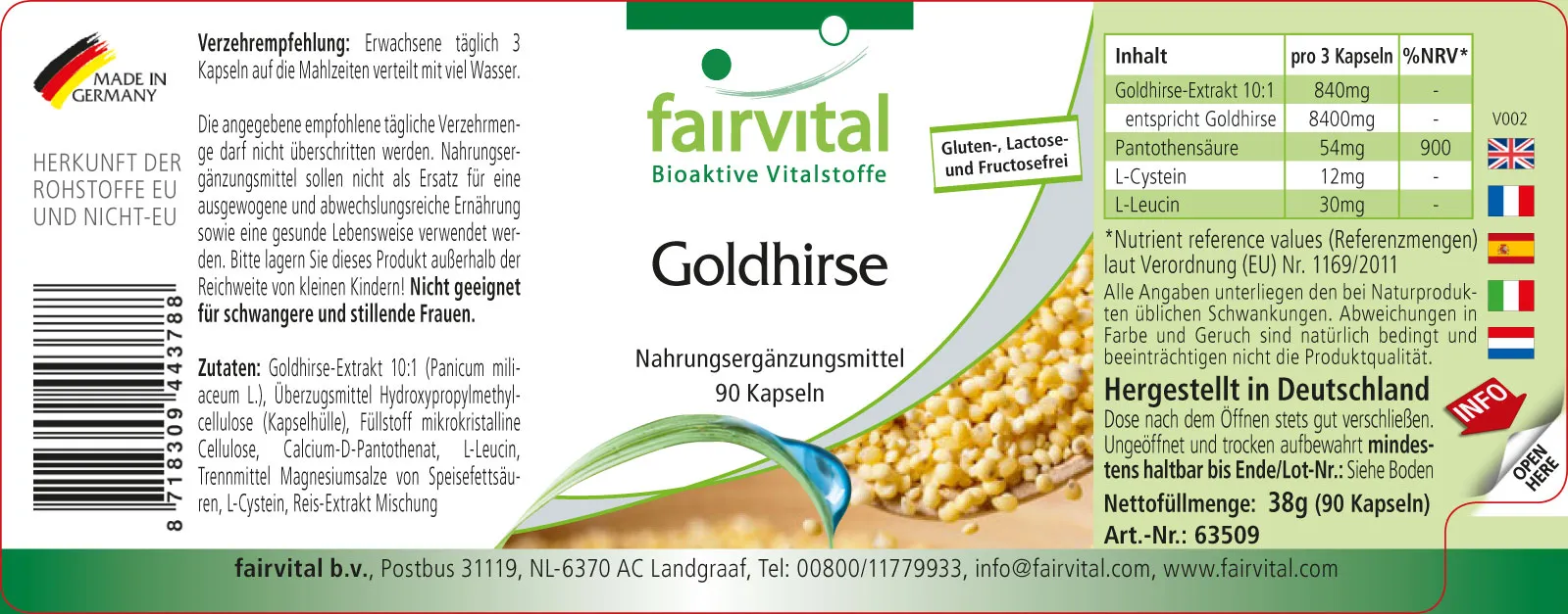 Goldhirse - 90 Kapseln - Haar-Vitamine - mit Pantothensäure (Vitamin B5) - für Energiestoffwechsel uvm. | Fairvital
