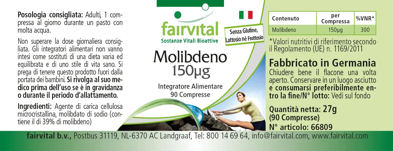 Molybdän 150µg  - 90 Tabletten - essentielles Spurenelement - Hochdosiert und Vegan | Fairvital