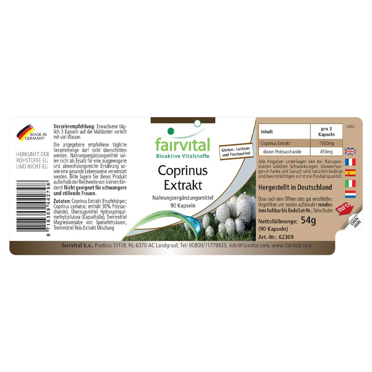 Coprinus Extrakt 500mg - 90 Kapseln - Schopftintling Kapseln - Coprinus comatus (Spargelpilz) - 30% Polysaccharide| Fairvital Coprinus Extrakt 500mg - 90 Kapseln - Schopftintling Kapseln - Coprinus comatus (Spargelpilz) - 30% Polysaccharide| Fairvital