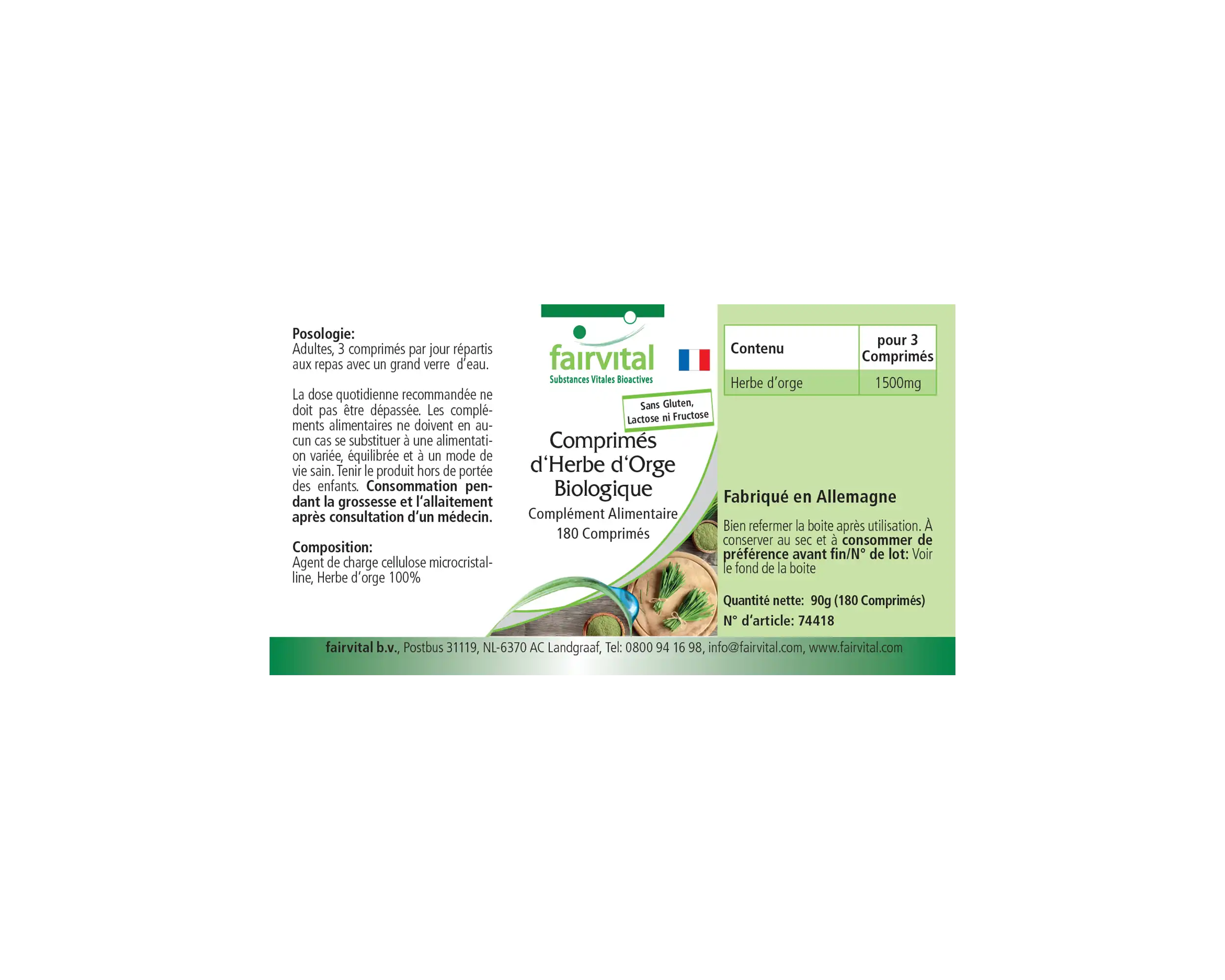 Bio Gerstengras Presslinge - 180 Tabletten  - Hoch bioverfügbar - Hochdosiert und Vegan | Fairvital