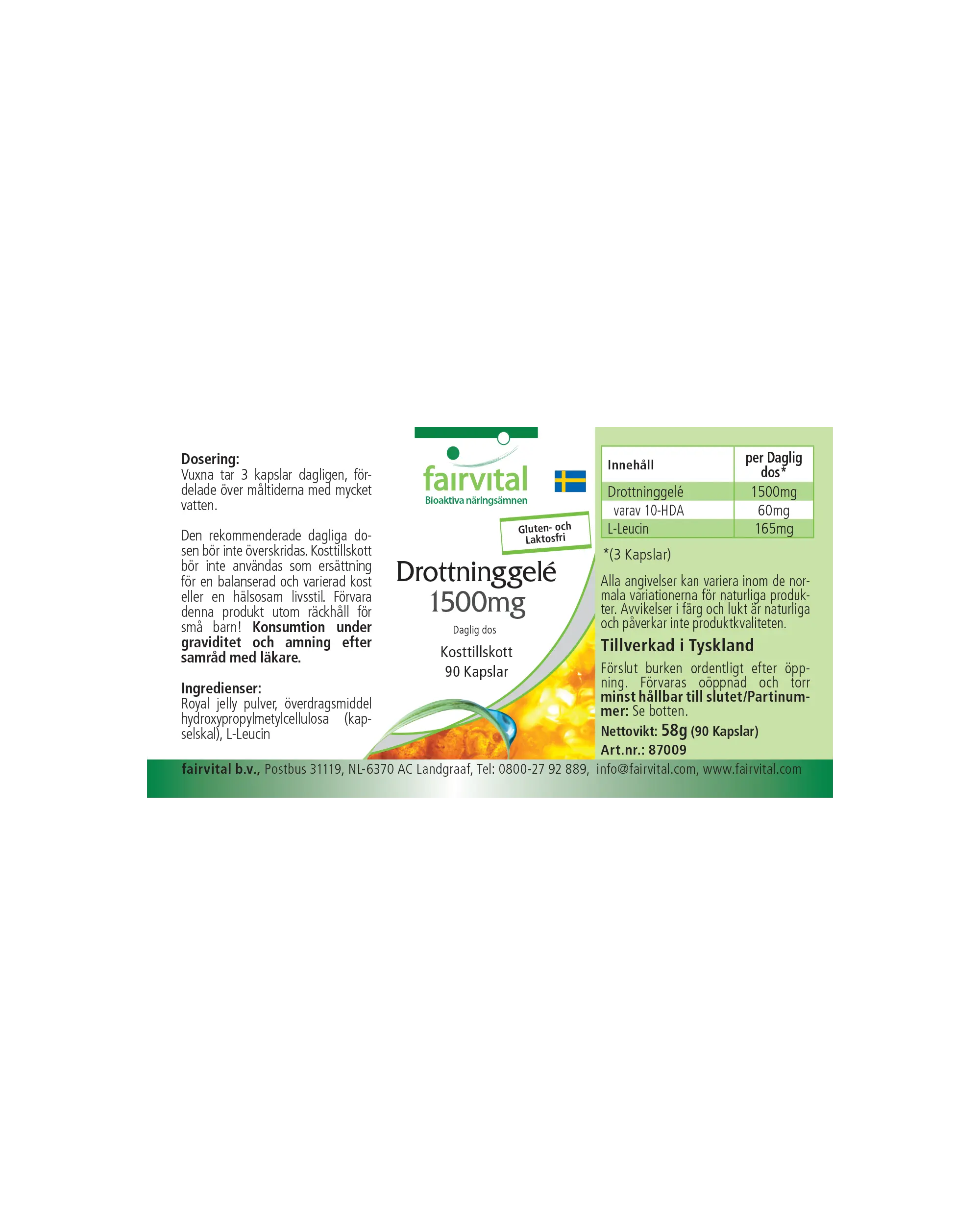 Gelee Royale 1500mg pro Tagesverzehr - 90 Kapseln - standardisiert auf 4% 10-HDA - Hochdosiert | Fairvital