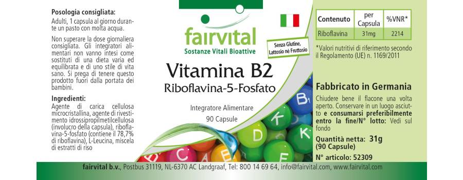Vitamin B2 Riboflavin-5-Phosphat - 90 Kapseln - für Haut, Sehkraft, Nervensystem uvm. - Vegan | Fairvital