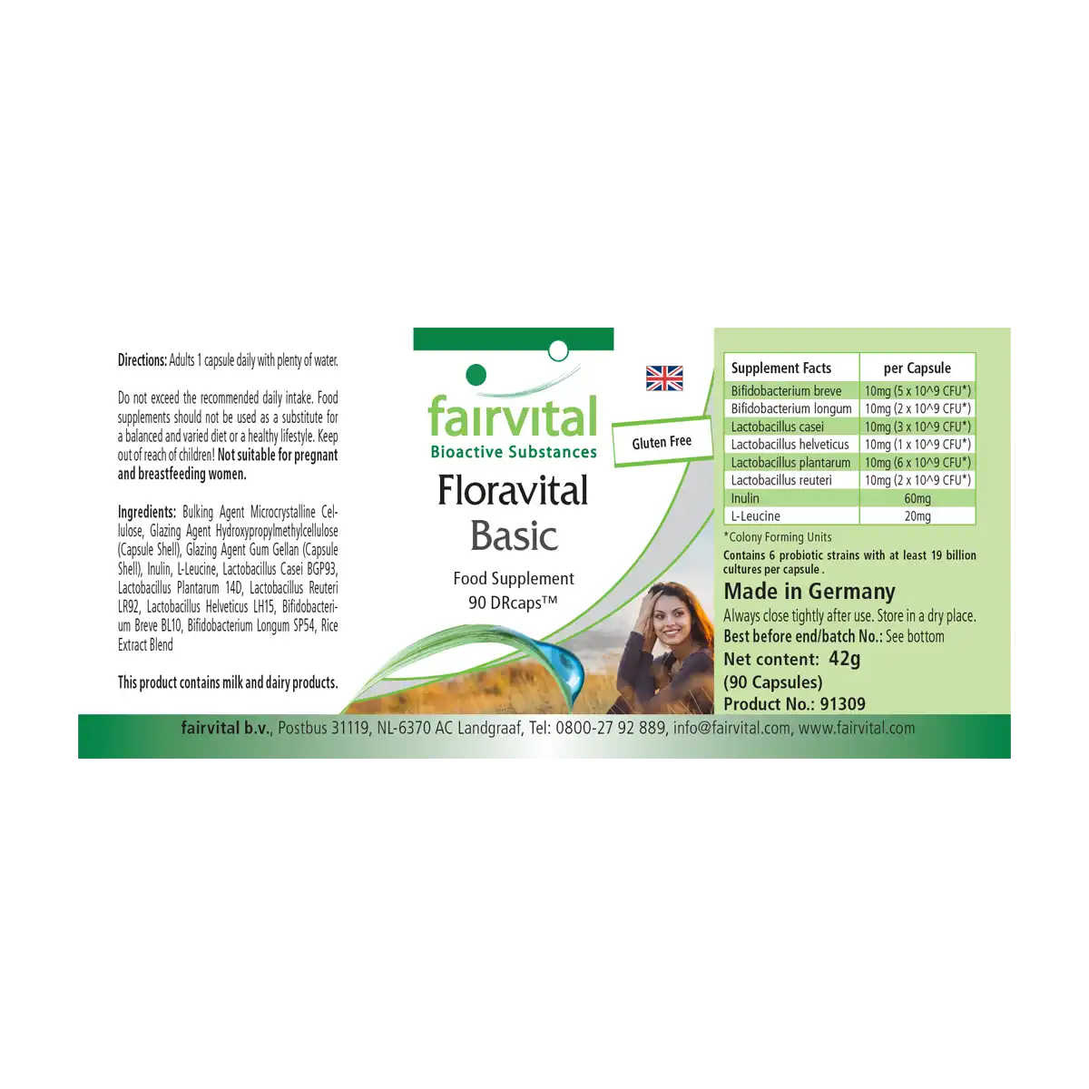 Floravital Basic  - 90 Kapseln - mit Inulin - Lactobacillus & Bifidobakterien | Fairvital