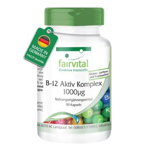 B-12 Aktiv-Komplex 1000µg - mit Vitamin B12 - 90 Kapseln - Vegan | Fairvital