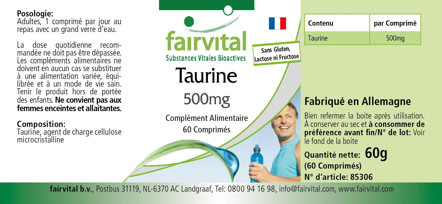 Taurin 500mg - 60 Tabletten - Hochdosiert und Vegan | Fairvital