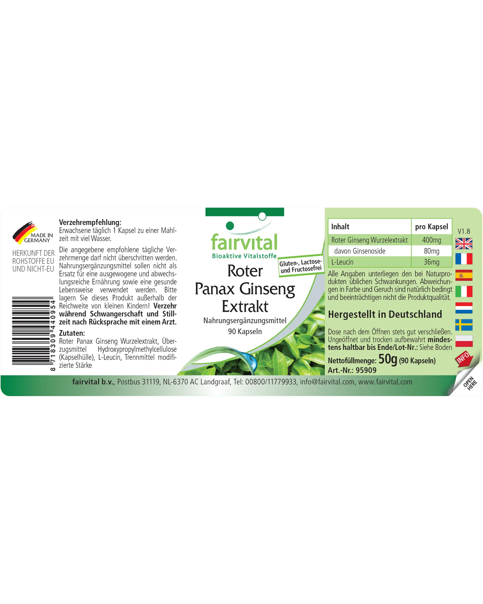 Roter Panax Ginseng Extrakt 400mg- 90 Kapseln-koreanischer Ginseng Extrakt- HOCHDOSIERT - VEGAN | Fairvital Roter Panax Ginseng Extrakt 400mg- 90 Kapseln-koreanischer Ginseng Extrakt- HOCHDOSIERT - VEGAN | Fairvital