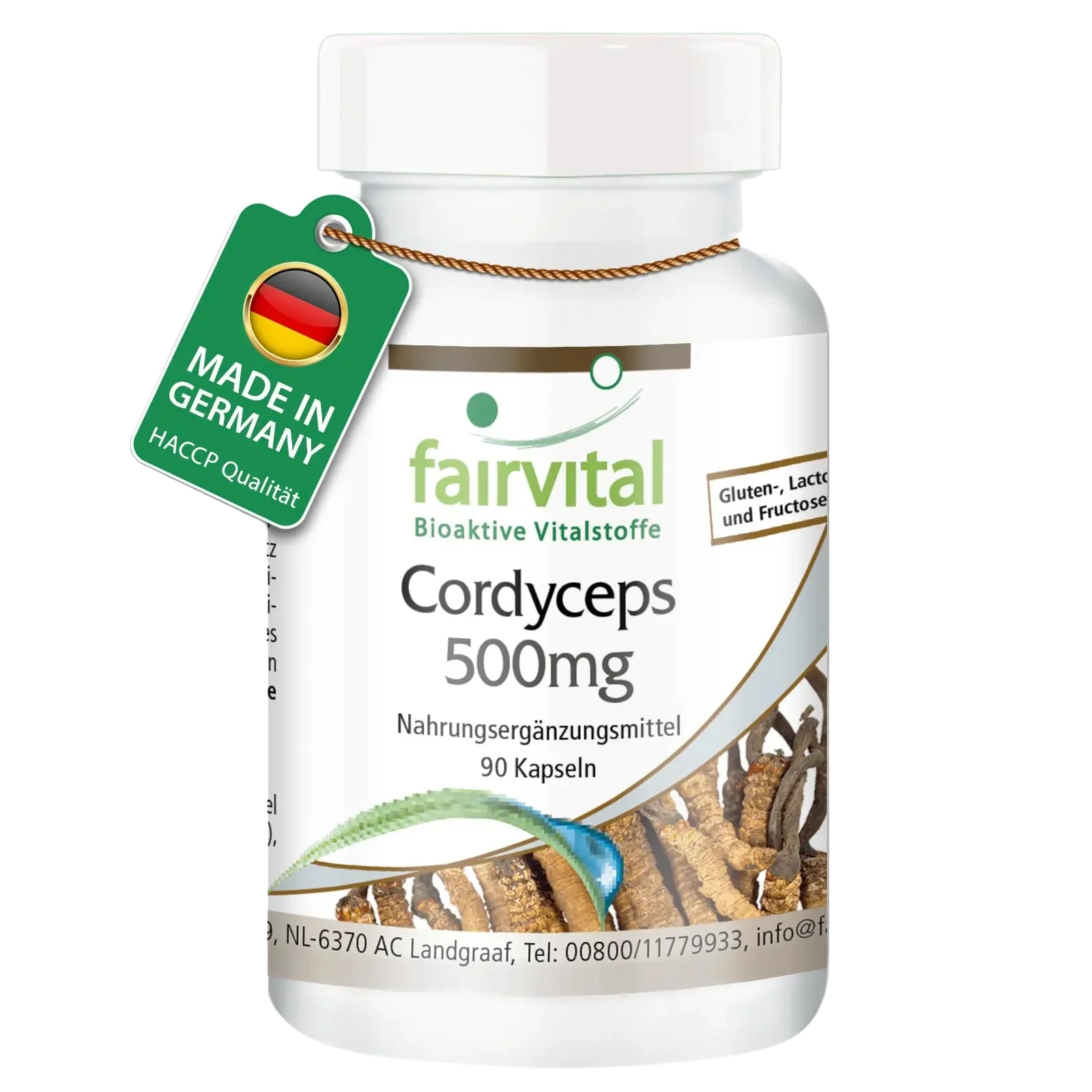 Cordyceps 500mg - 90 Kapseln  - Cordyceps Sinensis (Raupenpilz) - Hochdosiert und Vegan | Fairvital
