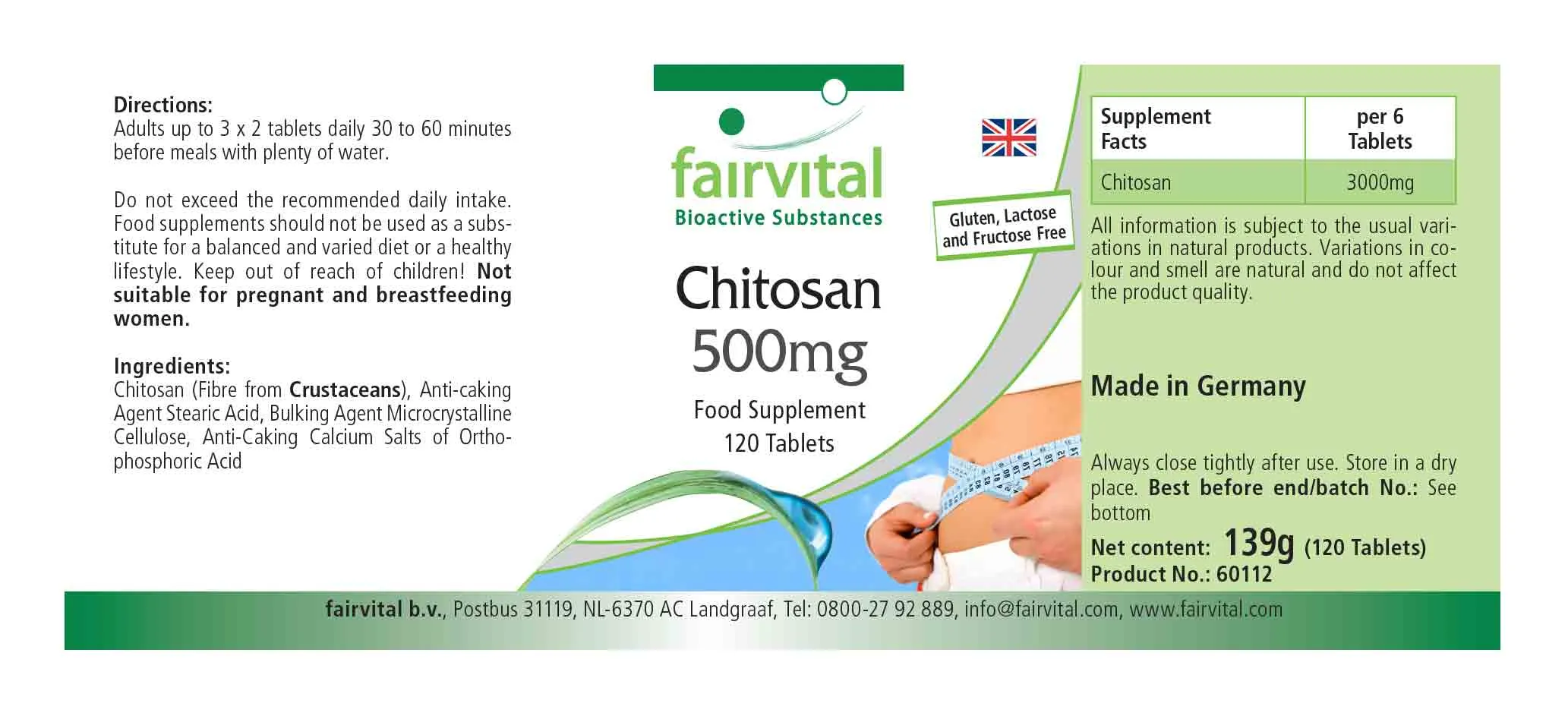 Chitosan 500mg - 120 Tabletten - 3000mg pro Tagesdosis - natürlicher Ballaststoff - Hochdosiert | Fairvital Chitosan 500mg - 120 Tabletten - 3000mg pro Tagesdosis - natürlicher Ballaststoff - Hochdosiert | Fairvital