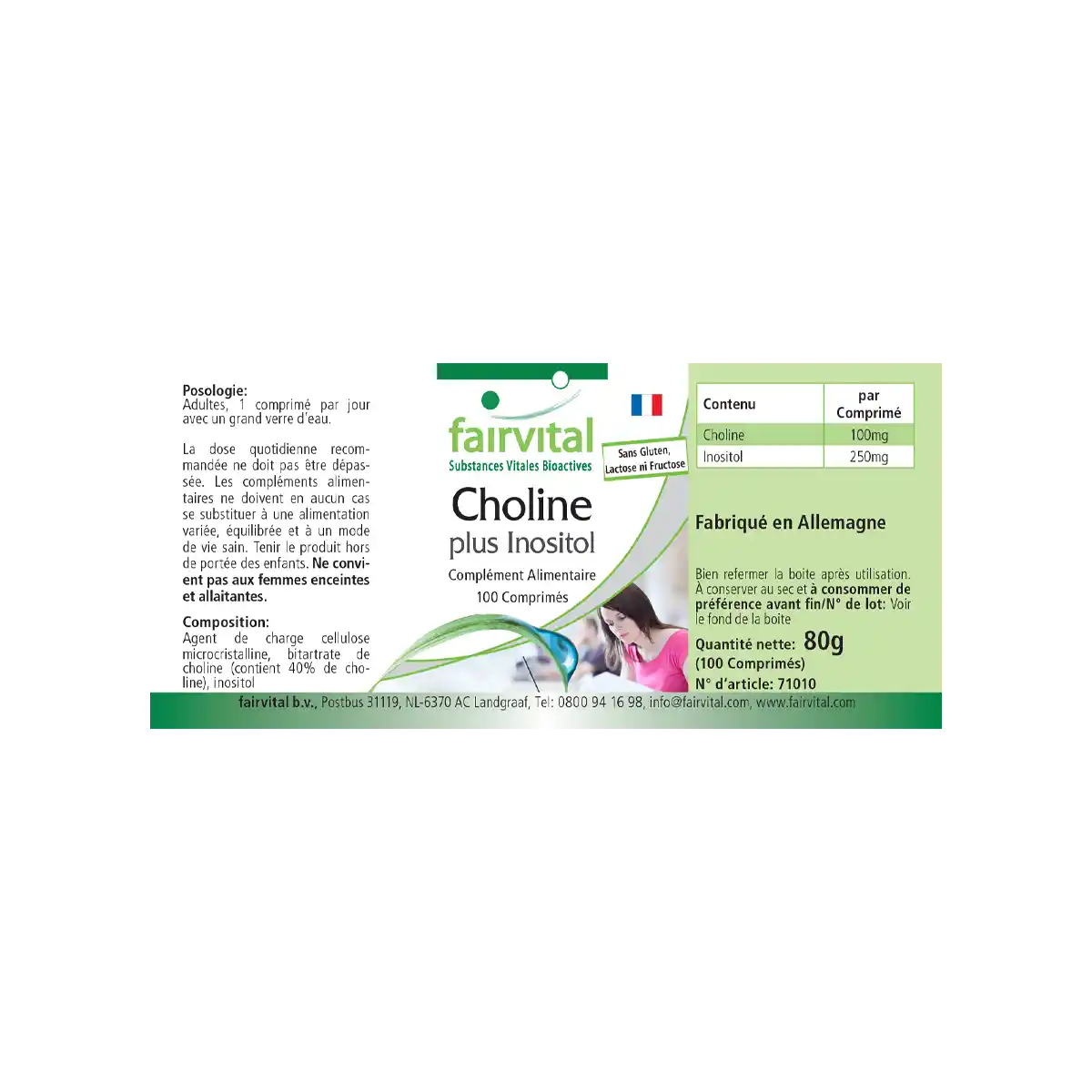 Cholin plus Inositol - 100 Tabletten - für Leberfunktion und Fettstoffwechsel - Hochdosiert und Vegan | Fairvital