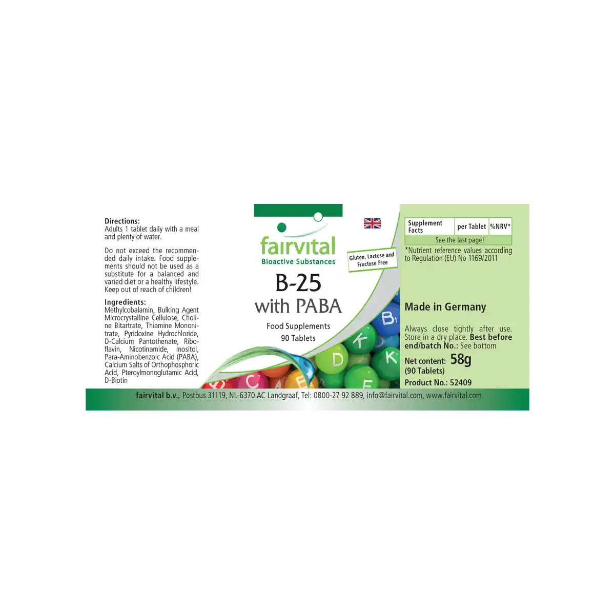 B-25 mit PABA - 90 Tabletten - mit Vitamin B-12, Cholin & mehr - für Leberfunktion, Immunsystem uvm. - Vegan | Fairvital