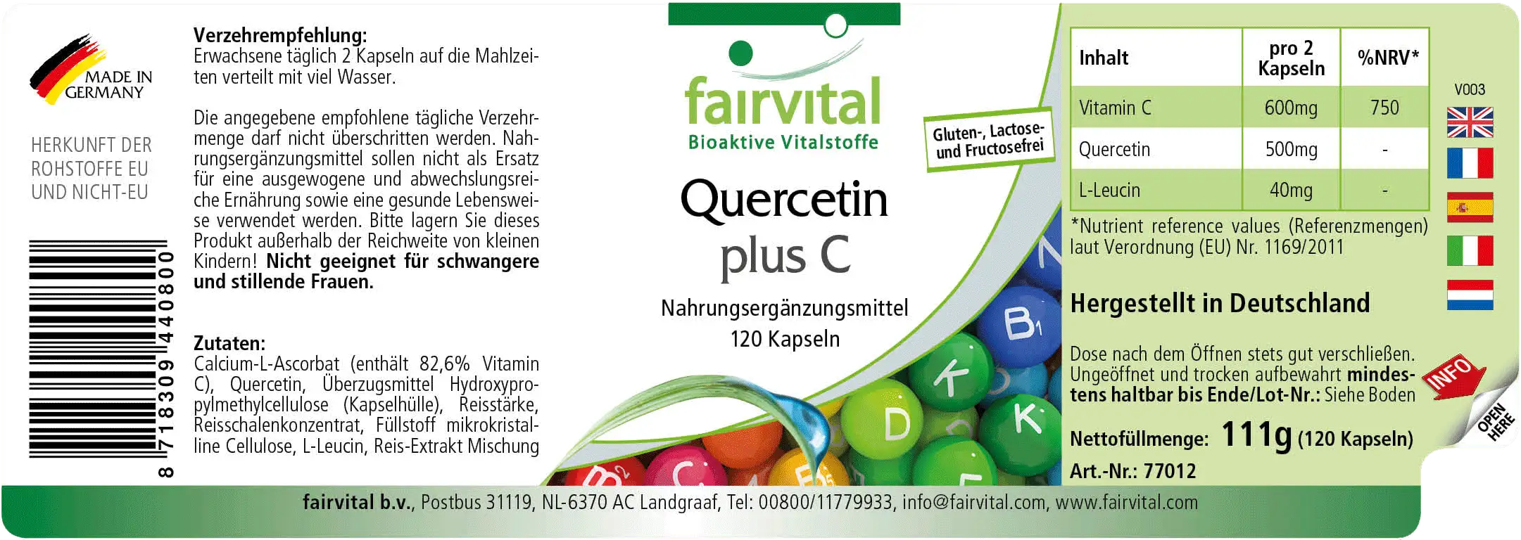 Quercetin plus C -  120 Kapseln - mit Vitamin C - für Immunsystem, Kollagenbildung uvm. | Fairvital