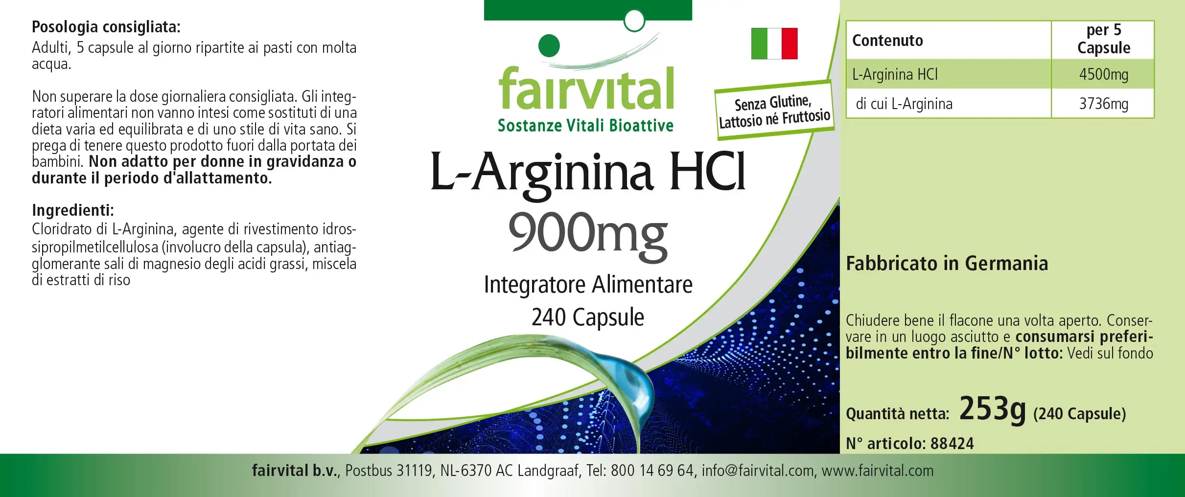 L-Arginin-HCL 900mg - 240 Kapseln - Hochdosiert und Vegan | Fairvital