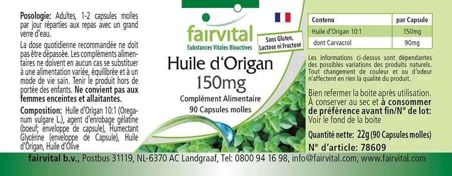 Oregano-Öl 150mg Kapseln - 90 Softgels - Oregano Oil 10:1 Extrakt - Origanum vulgare - Hochdosiert | Fairvital