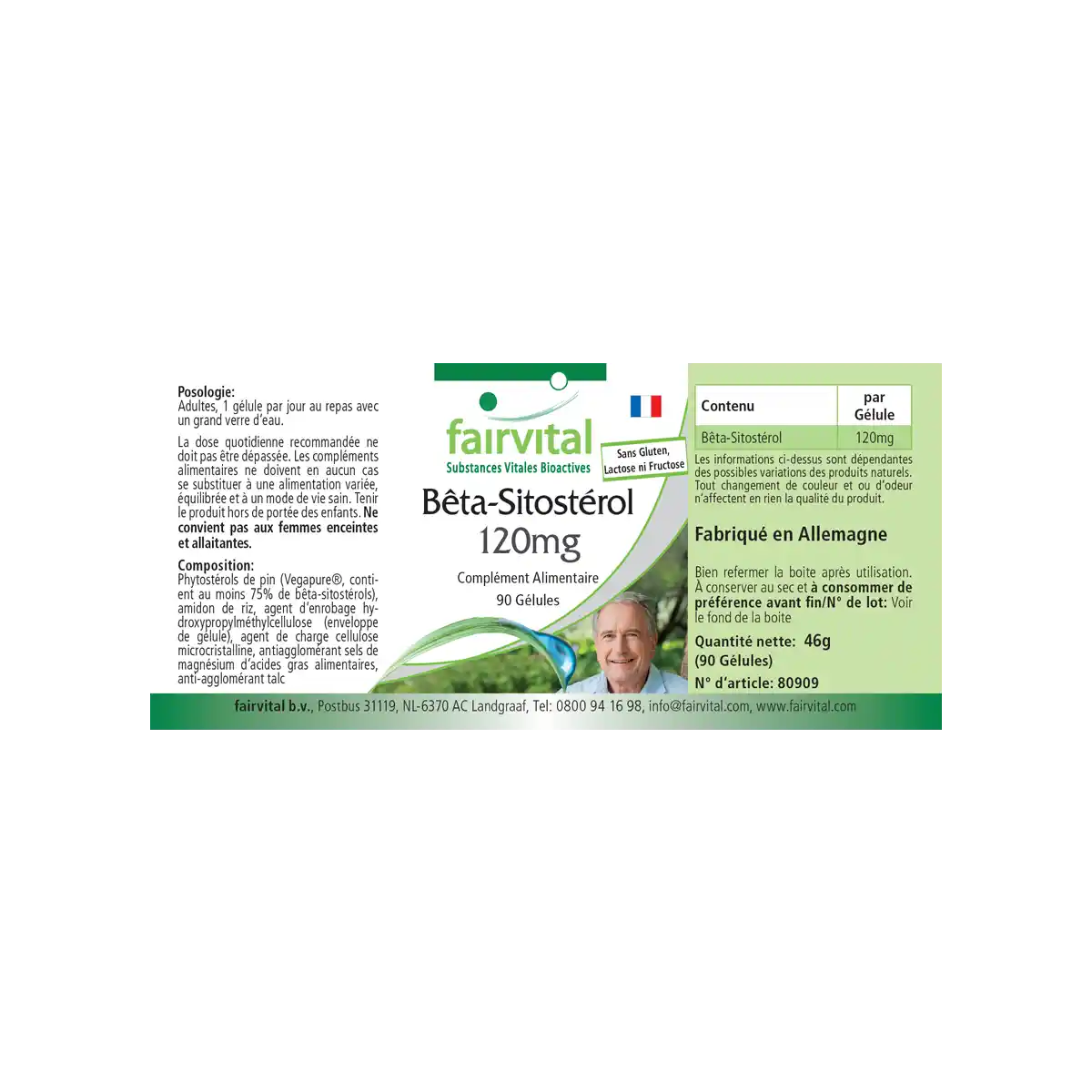 Beta-Sitosterin 120mg - aus Kiefernöl - 90 Kapseln - Hochdosiert und Vegan | Fairvital