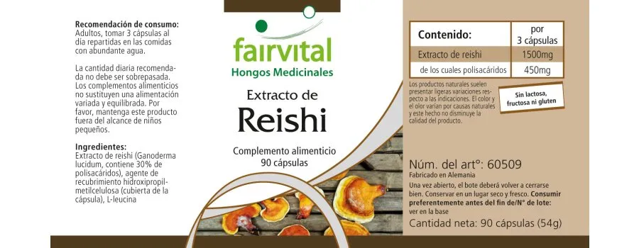 Reishi Extrakt - 90 Kapseln - Ganoderma lucidum - 30% Polysaccharide - Vegan | Fairvital