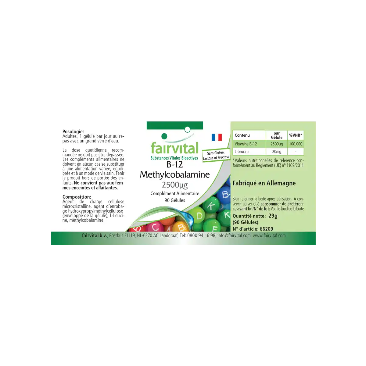 B-12 Methylcobalamin 2500µg - 90 Kapseln - mit Vitamin B12 für Immunsystem, gegen Müdigkeit - Vegan | Fairvital