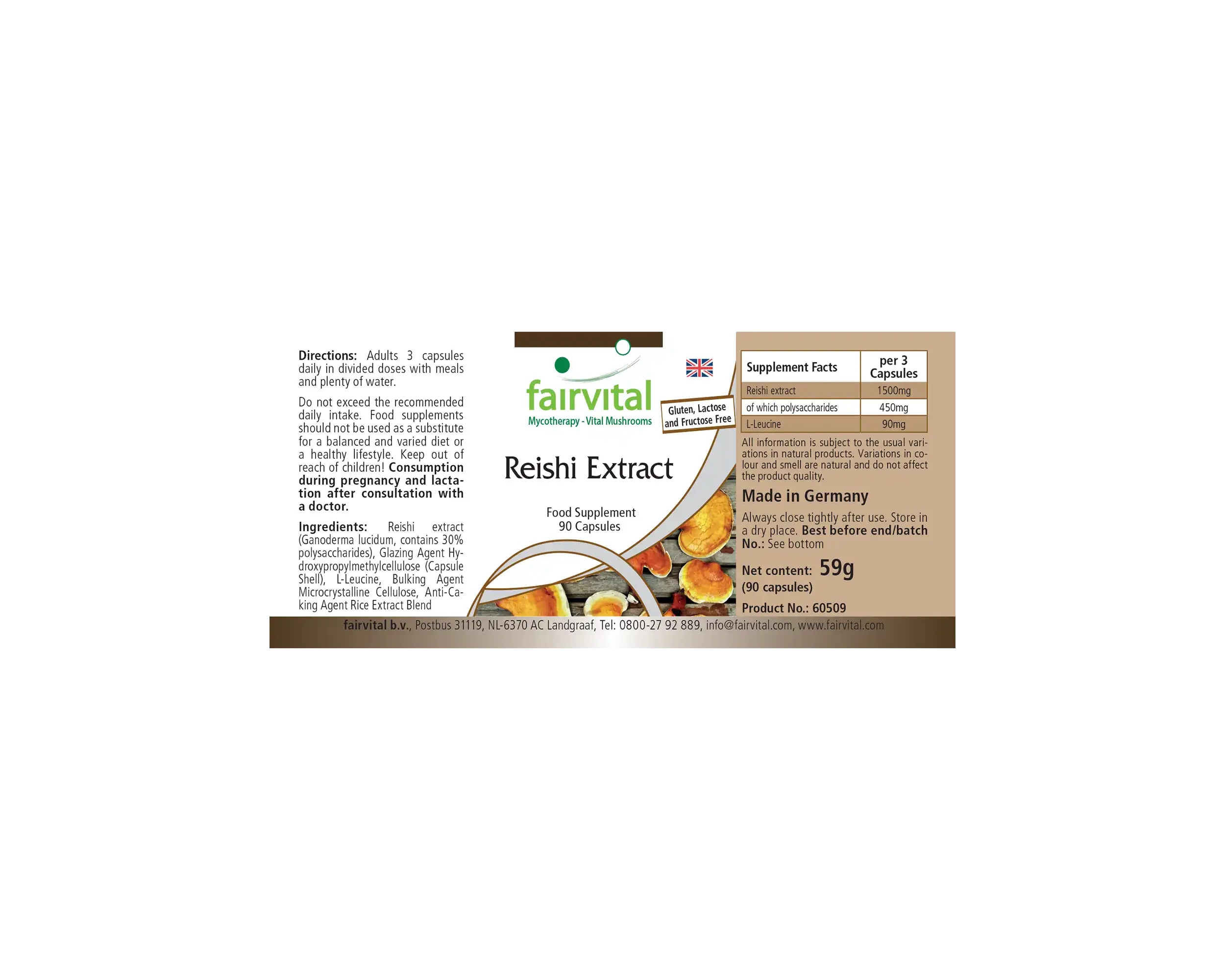 Reishi Extrakt - 90 Kapseln - Ganoderma lucidum - 30% Polysaccharide - Vegan | Fairvital