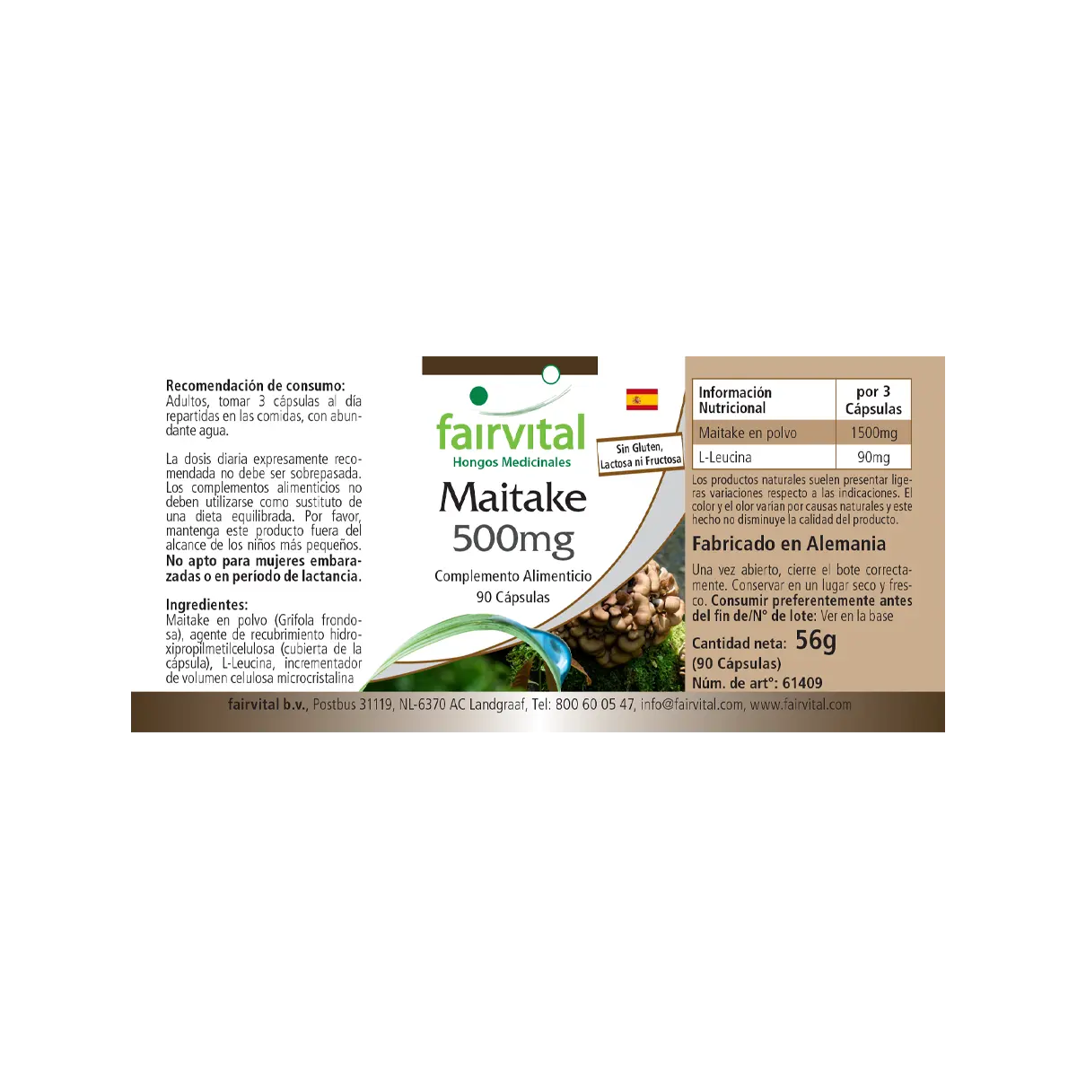 Maitake 500mg - 90 Kapseln - Grifola frondosa - Hochdosiert und Vegan | Fairvital
