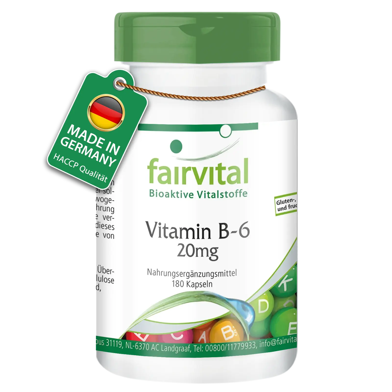 Vitamin B-6 20mg-180 Kapseln-Pyridoxinhydrochlorid-Hochdosiert & Vegan | Fairvital Vitamin B-6 20mg-180 Kapseln-Pyridoxinhydrochlorid-Hochdosiert & Vegan | Fairvital