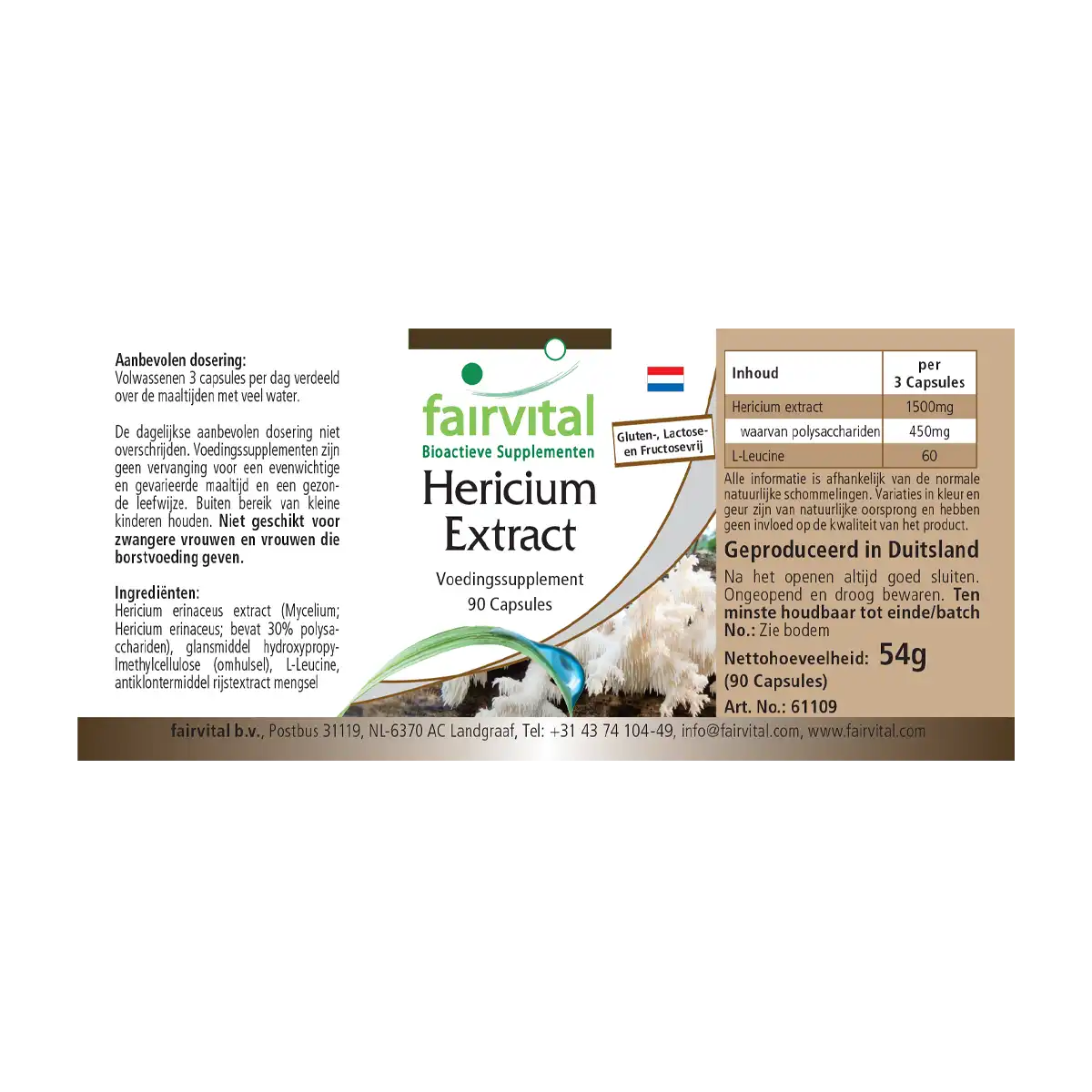 Hericium Extrakt 500mg  - 90 Kapseln - Hericium erinaceus (Igelstachelbart) - 30% Polysaccharide - Vegan | Fairvital