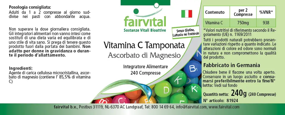 Gepuffertes Vitamin C als Magnesiumascorbat - 240 Tabletten - für Immunsystem, Kollagenbildung uvm. | Fairvital