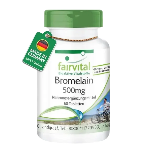 Bromelain 500mg  - 60 Tabletten - 1000mg pro Tagesdosis - 600 F.I.P. - Ananasenzym - Vegan | Fairvital