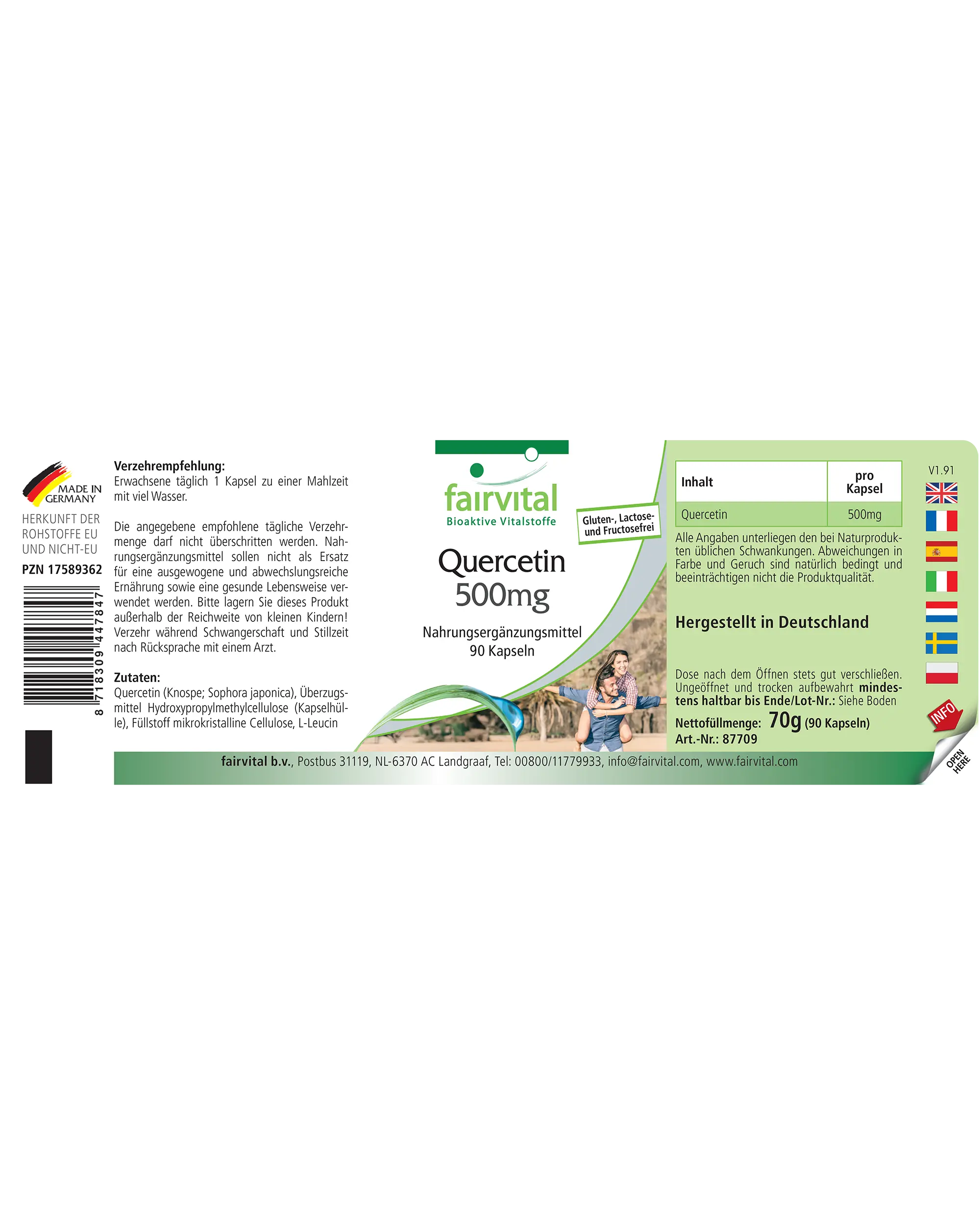 Quercetin 500mg - 90 Kapseln - Antioxidans - Hochdosiert und Vegan | Fairvital
