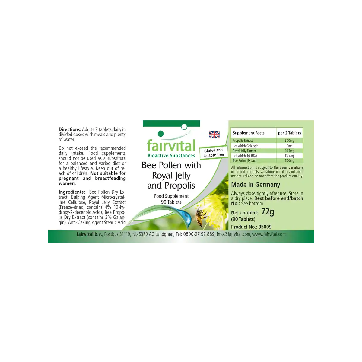 Bienenpollen mit Gelee Royale und Propolis - 90 Tabletten | Fairvital