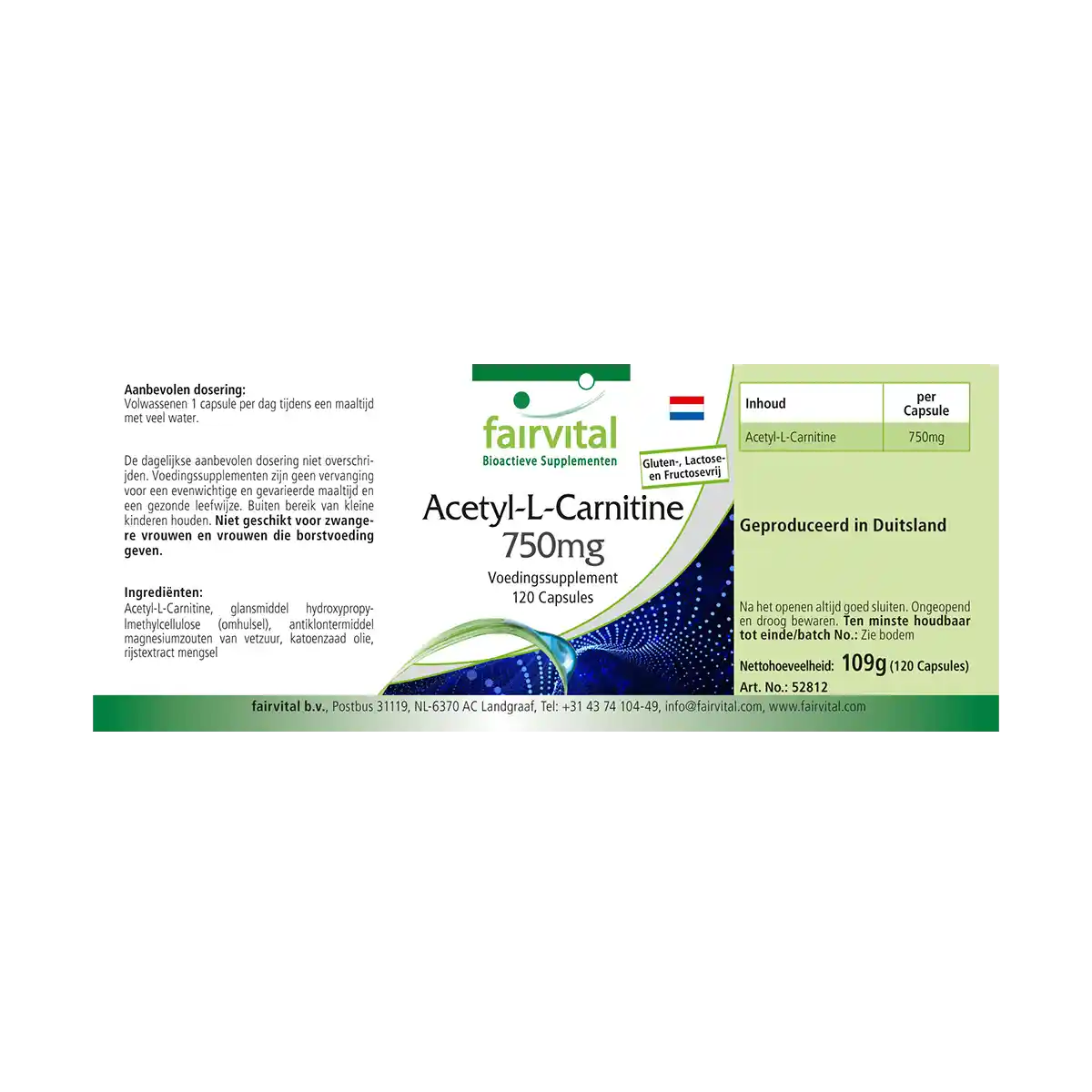 Acetyl-L-Carnitin 750mg - 120 Kapseln - Hochdosiert und Vegan | Fairvital