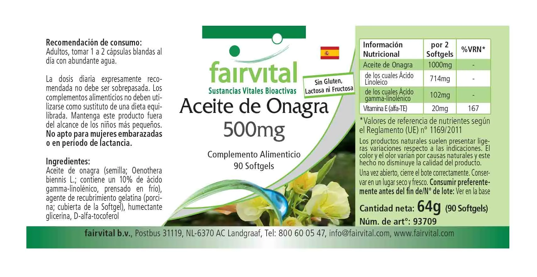 Nachtkerzenöl 500mg-120 Kapseln-Hochdosiert-Vegan | Fairvital