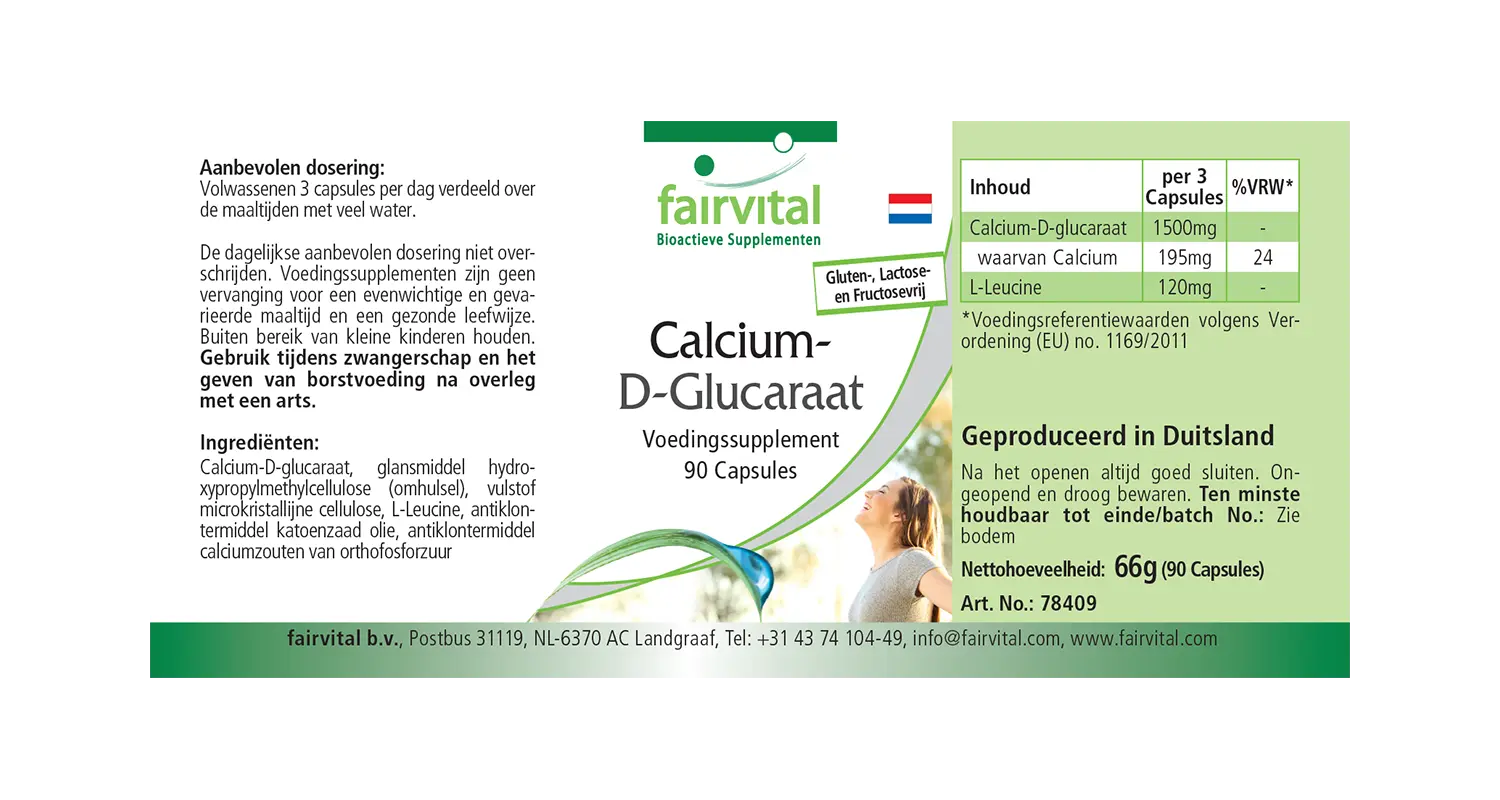 Calcium-D-Glucarat - 90 Kapseln - für Knochen, Zähne und Muskeln - Hochdosiert | Fairvital