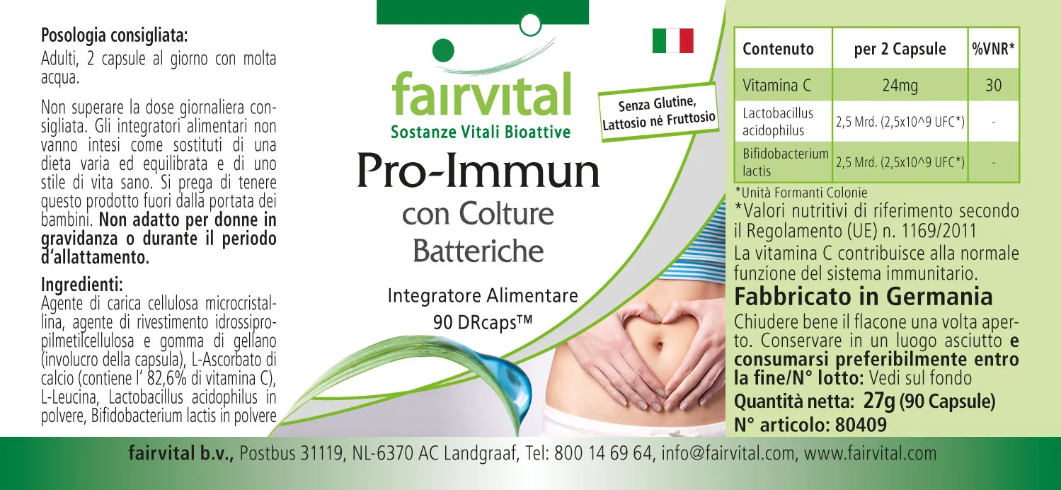 Pro Immun mit Bakterienkulturen - 90 Kapseln - mit Vitamin C - für Immunsystem, Nevensystem uvm. | Fairvital