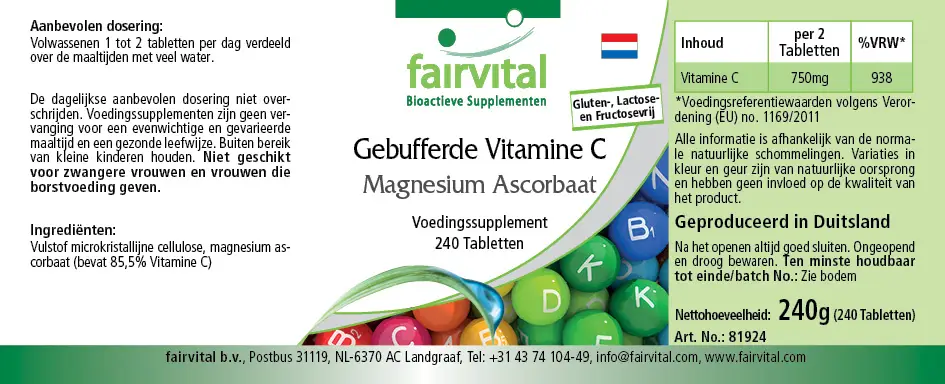 Gepuffertes Vitamin C als Magnesiumascorbat - 240 Tabletten - für Immunsystem, Kollagenbildung uvm. | Fairvital