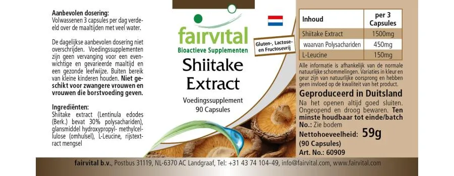 Shiitake Extrakt - 90 Kapseln - Lentinula edodes - 30% Polysaccharide - Hochdosiert und Vegan | Fairvital