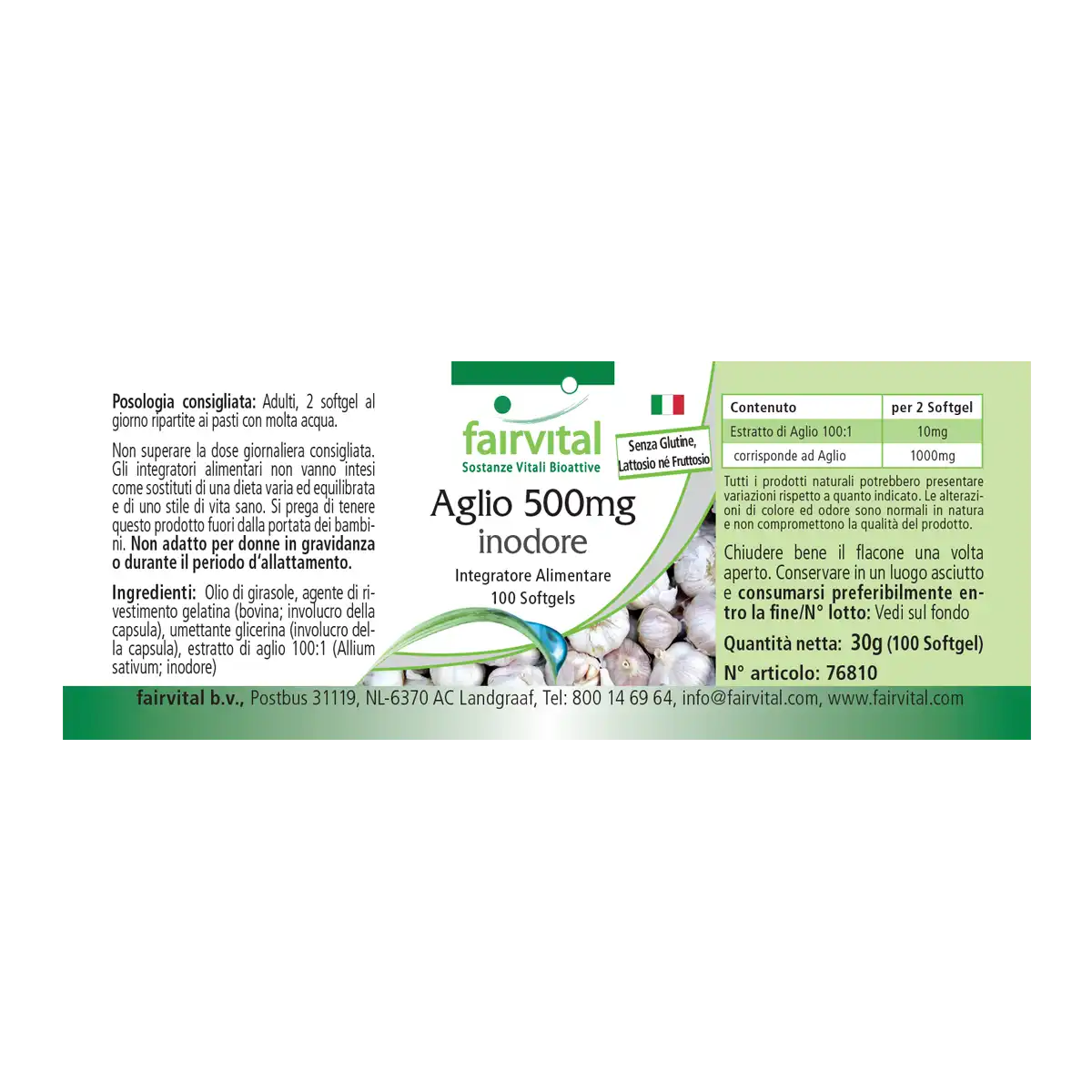 Knoblauch geruchlos 500mg - 100 Softgels - enthält Alliicin - Knoblauch 100:1 Extrakt | Fairvital