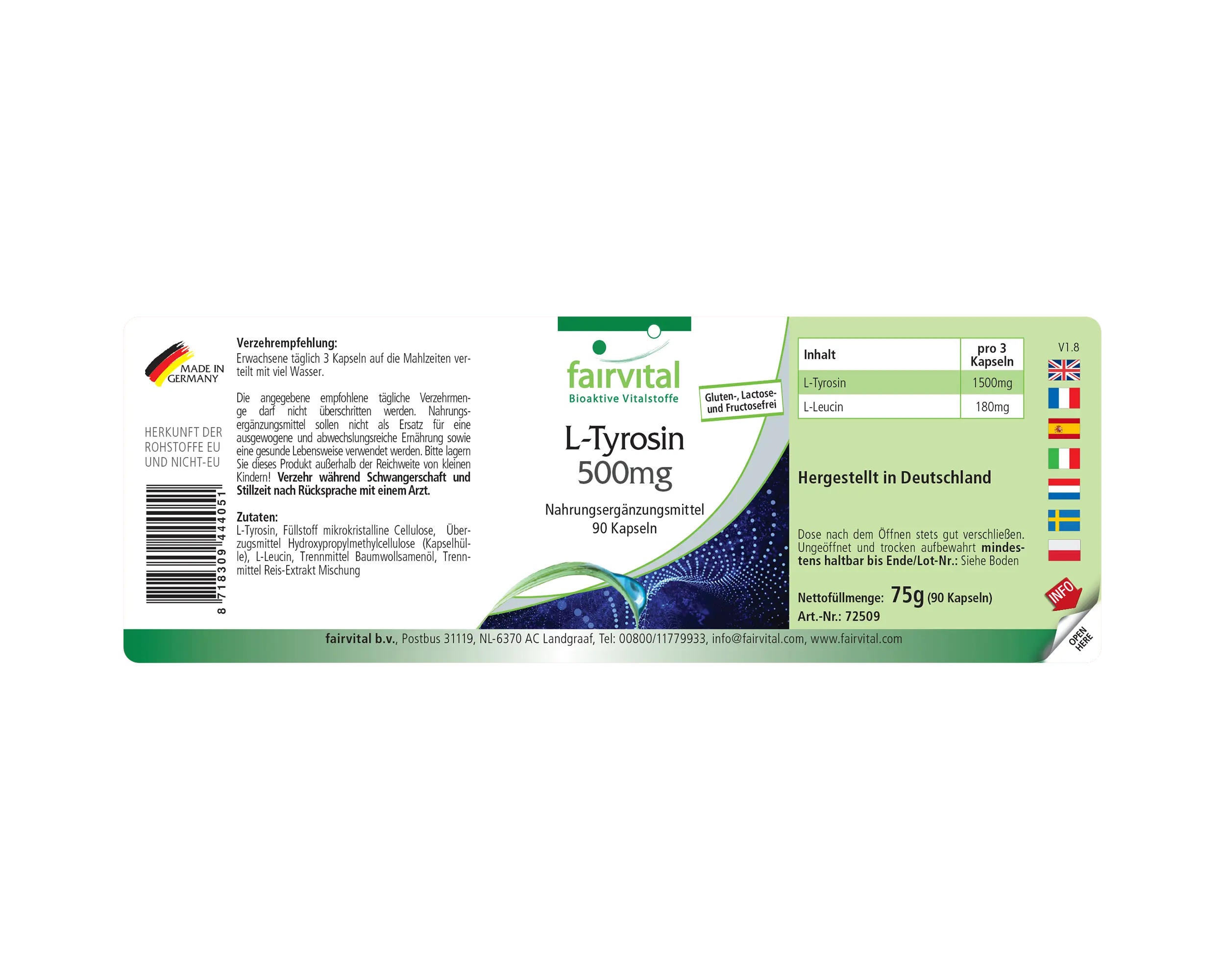 L-Tyrosin 500mg - 90 Kapseln - Hochdosiert und Vegan | Fairvital L-Tyrosin 500mg - 90 Kapseln - Hochdosiert und Vegan | Fairvital