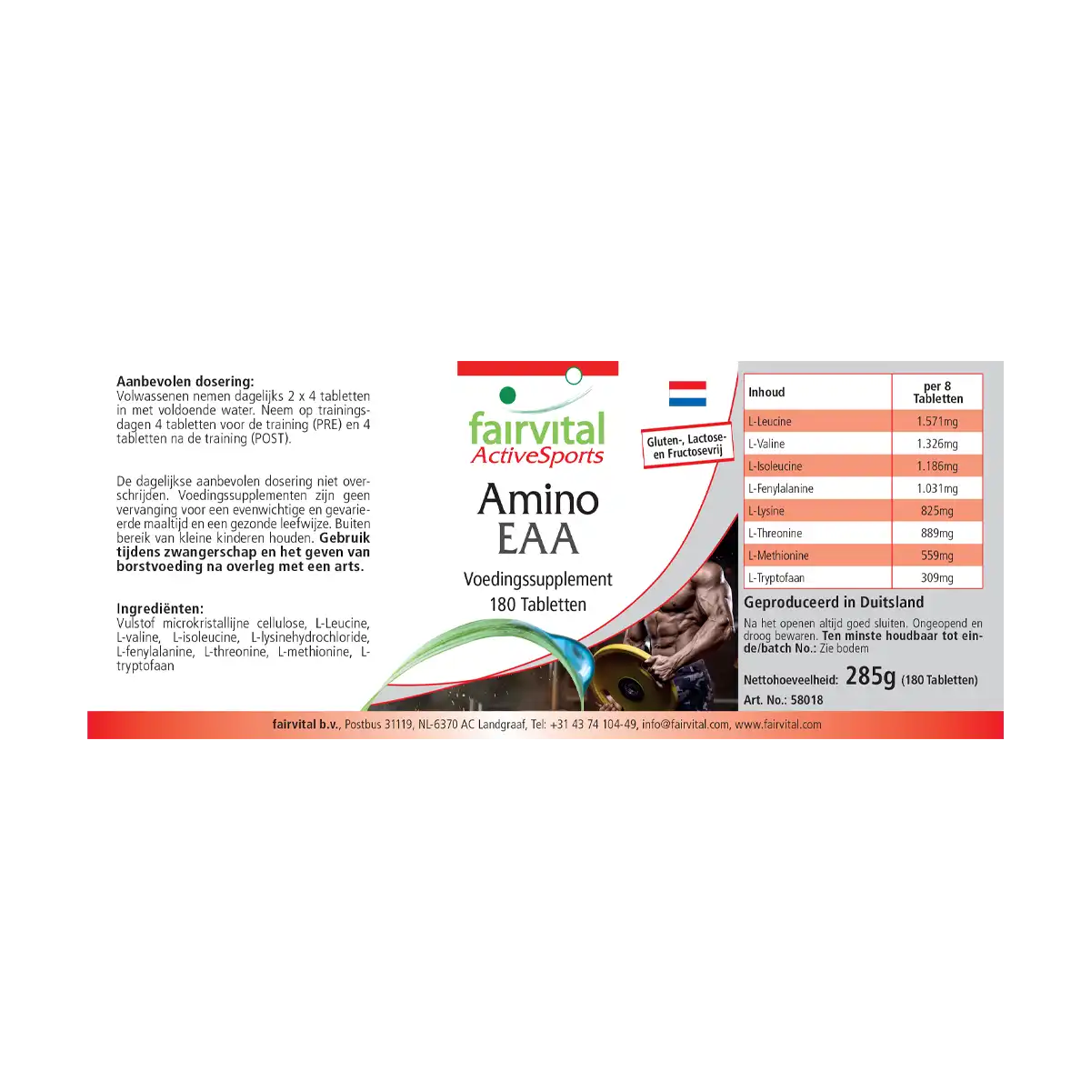 Amino EAA - 180 Tabletten - Mehr als 7500mg essenzielle Aminosäuren - Hochdosiert und Vegan | Fairvital