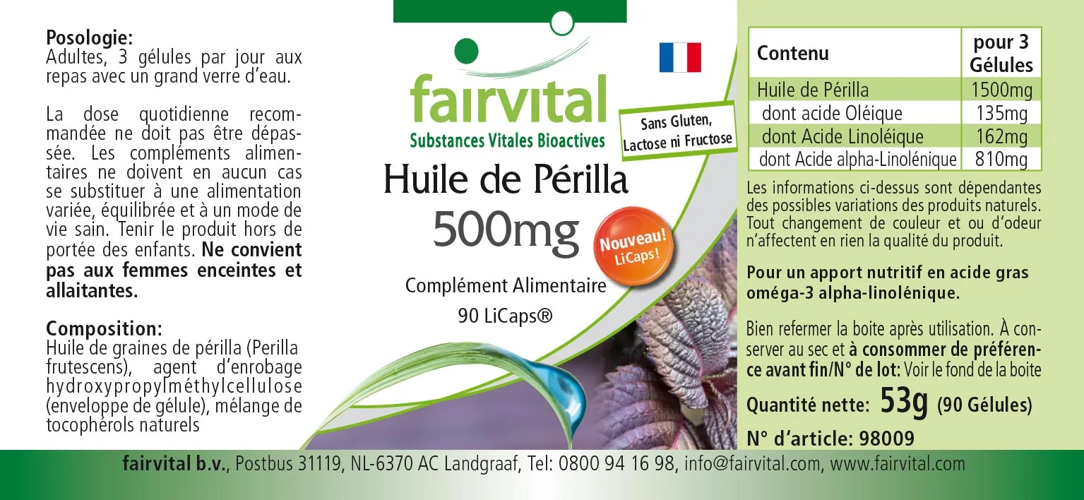 Perilla-Öl 500mg - HOCHDOSIERT - VEGAN - 90 LiCaps® | Fairvital