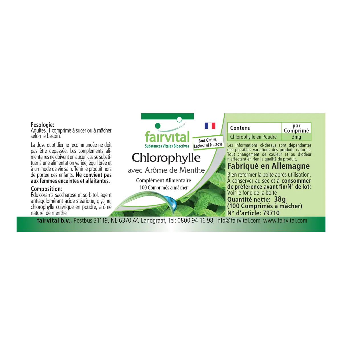 Chlorophyll mit Minzaroma - 100 Kautabletten - Hochdosiert und Vegan | Fairvital