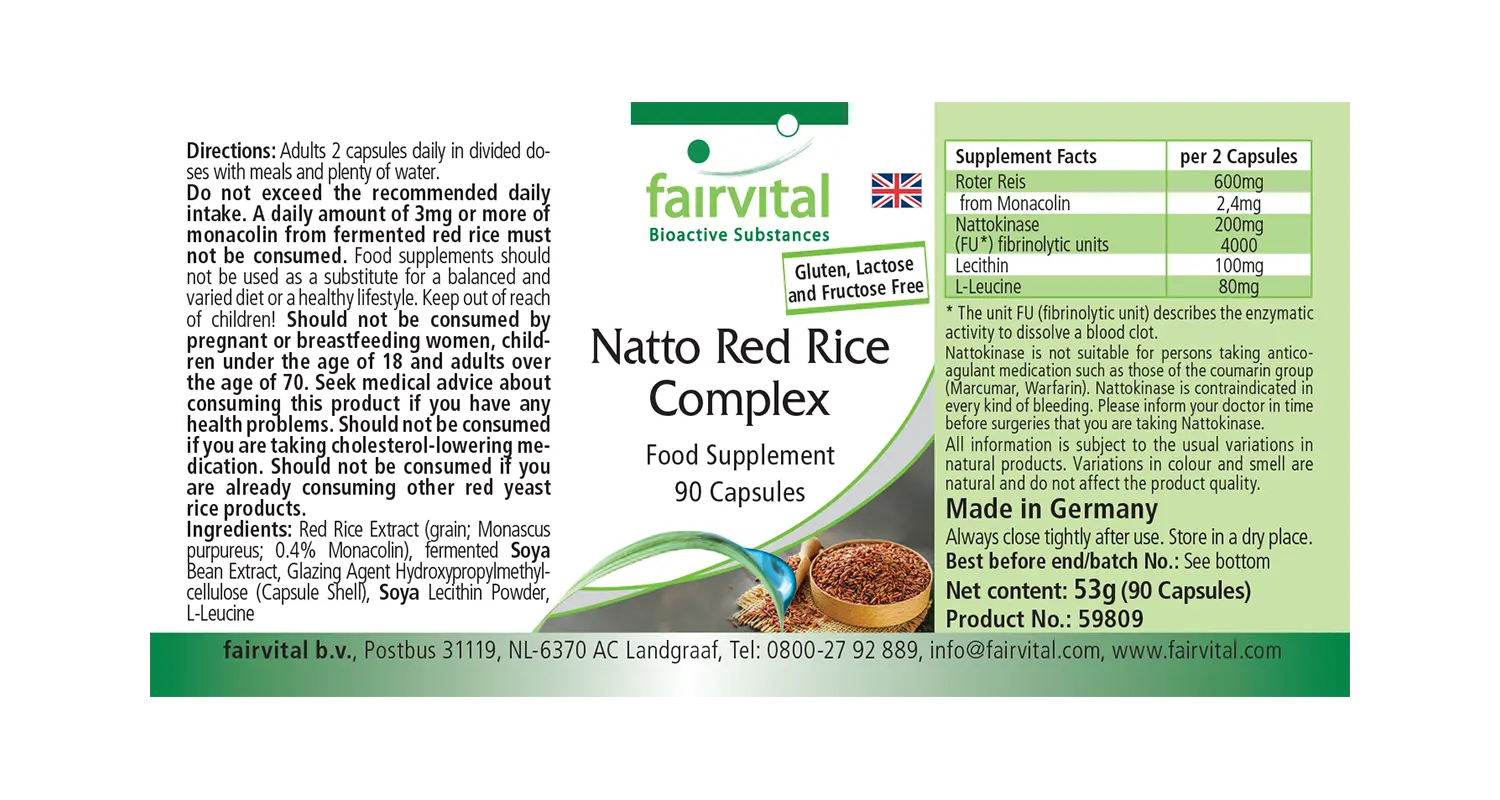Natto Roter Reis Komplex  - 90 Kapseln - mit Monacolin K und Nattokinase - Vegan | Fairvital