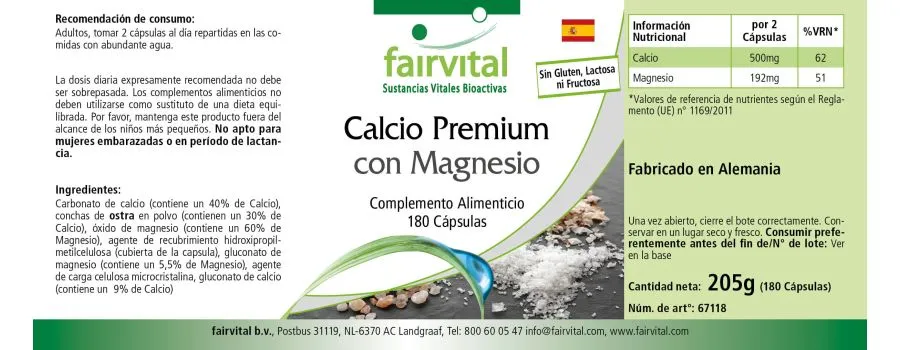 Premium-Calcium mit Magnesium - 180 Kapseln - für Knochen, Muskeln, Elektrolytgleichgewicht uvm. | Fairvital