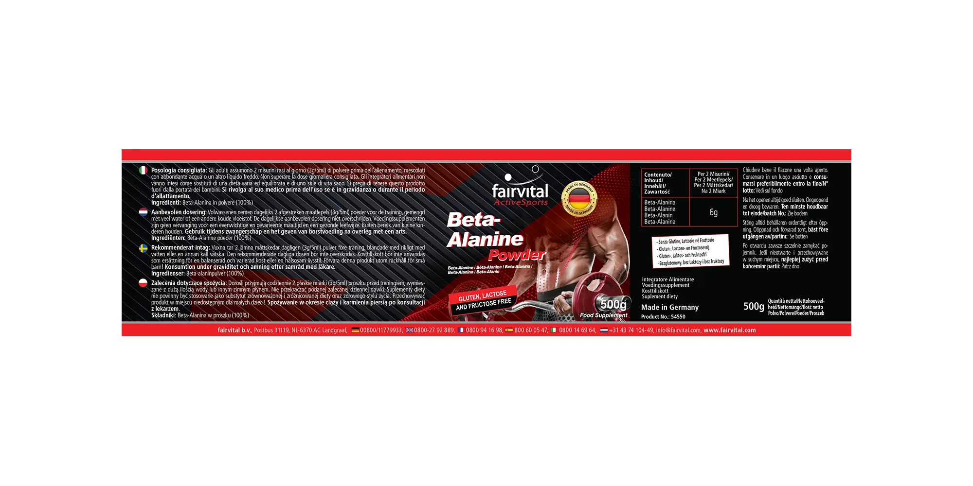 Beta-Alanin 100% - 500g Pulver - Inklusive Dosierlöffel - Hochdosiert und Vegan | Fairvital
