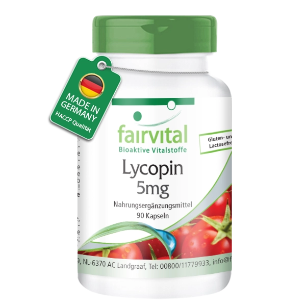 Lycopin 5mg - 90 Kapseln - aus Tomatenextrakt - Hochdosiert und Vegan | Fairvital