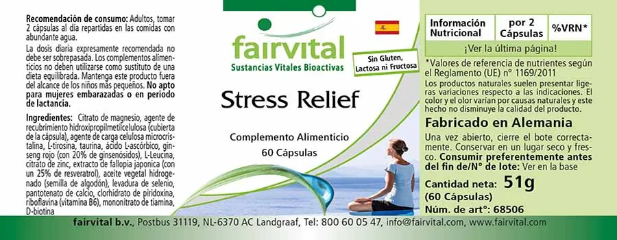 Stress Relief -  60 Kapseln - mit B-Vitaminen, Vitamin C, Zink uvm. - für Nervensystem, Zellschutz uvm. | Fairvital