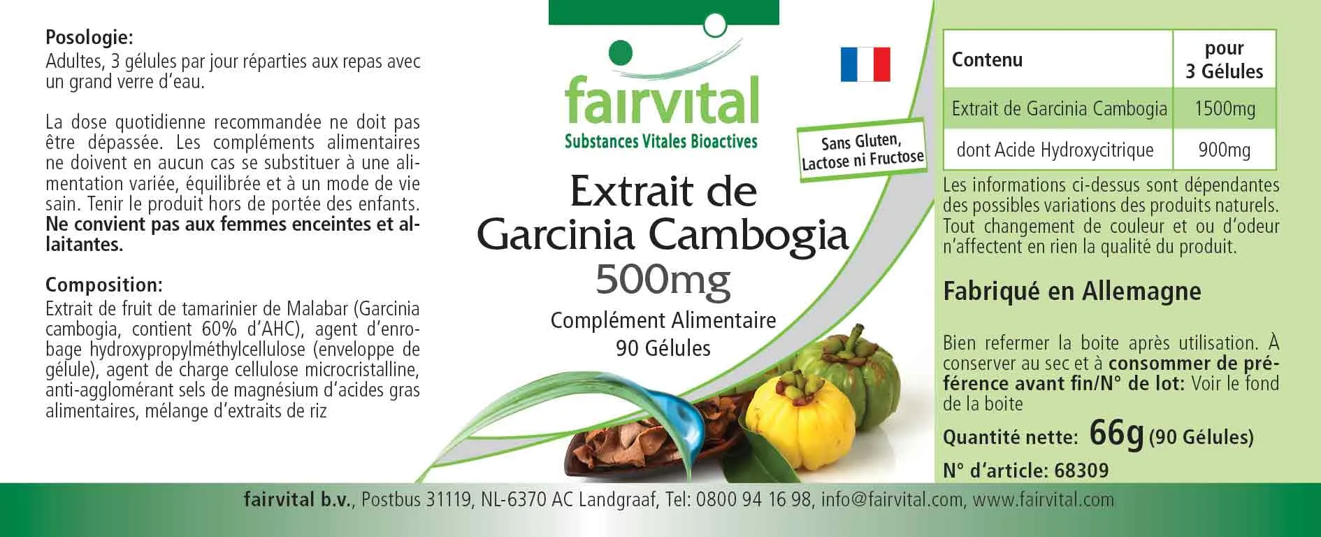 Garcinia Cambogia Extrakt 500mg - 90 Kapseln - mit 60% Hydroxycitronensäure - Vegan | Fairvital