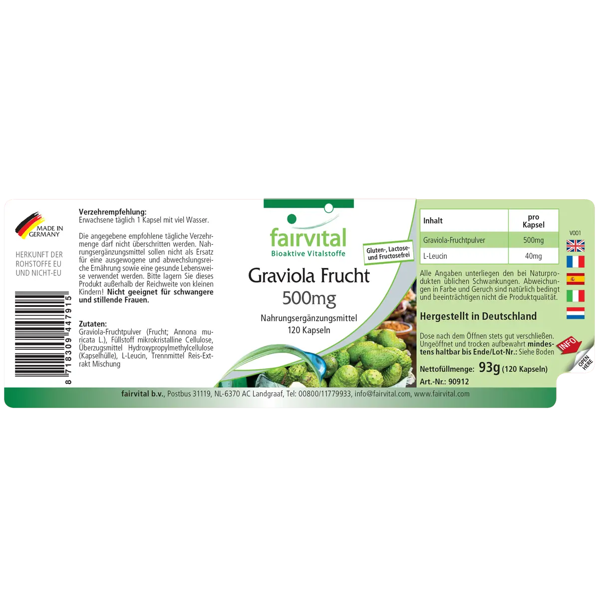Graviola Frucht 500mg - 120 Kapseln - Hochdosiert und Vegan | Fairvital