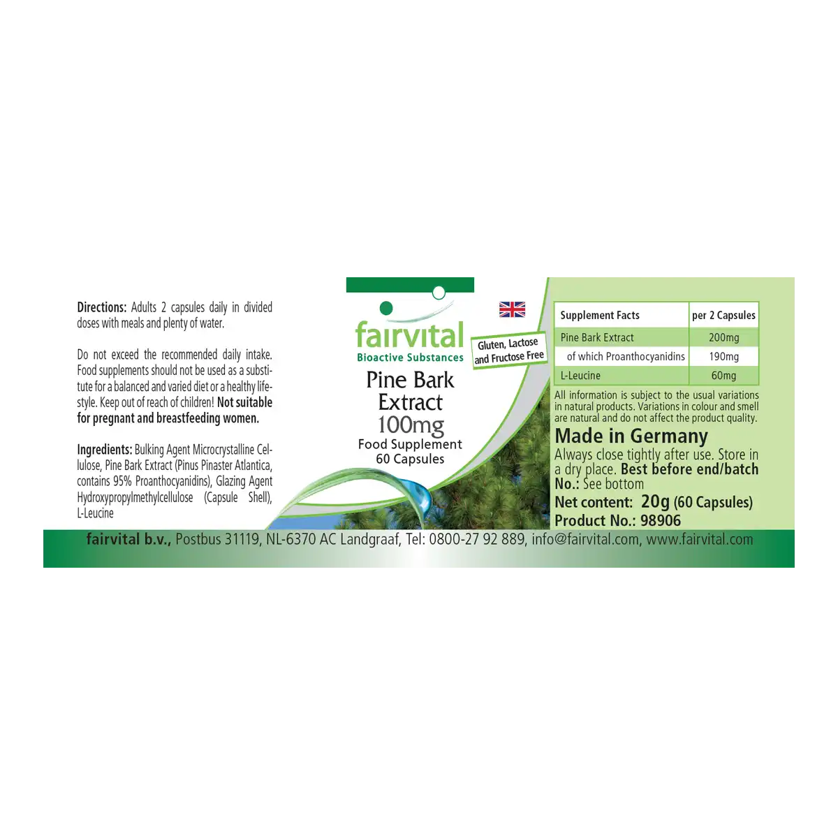 Kiefernrinden-Extrakt 100mg- 60 Kapseln - 95% Proanthocyanidine - VEGAN | Fairvital