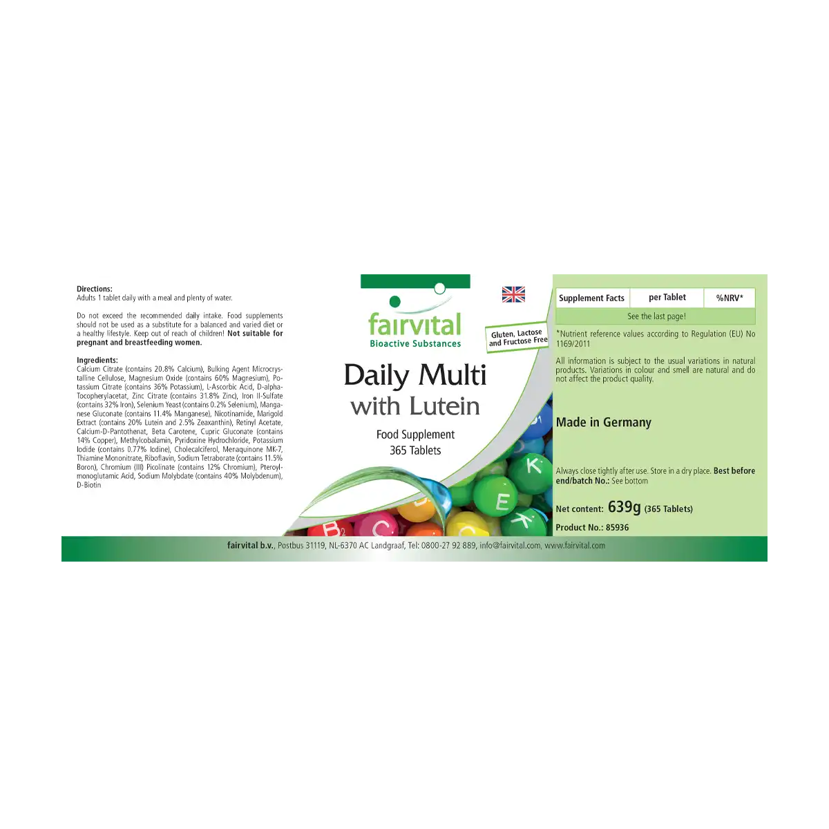 Daily Multi mit Lutein - 365 Tabletten - für Immunsystem, Energie & Stoffwechsel | Fairvital